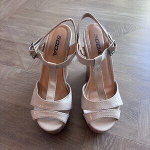 Soda Nude Patent Leather Platform Wedge Heel Dress Shoes